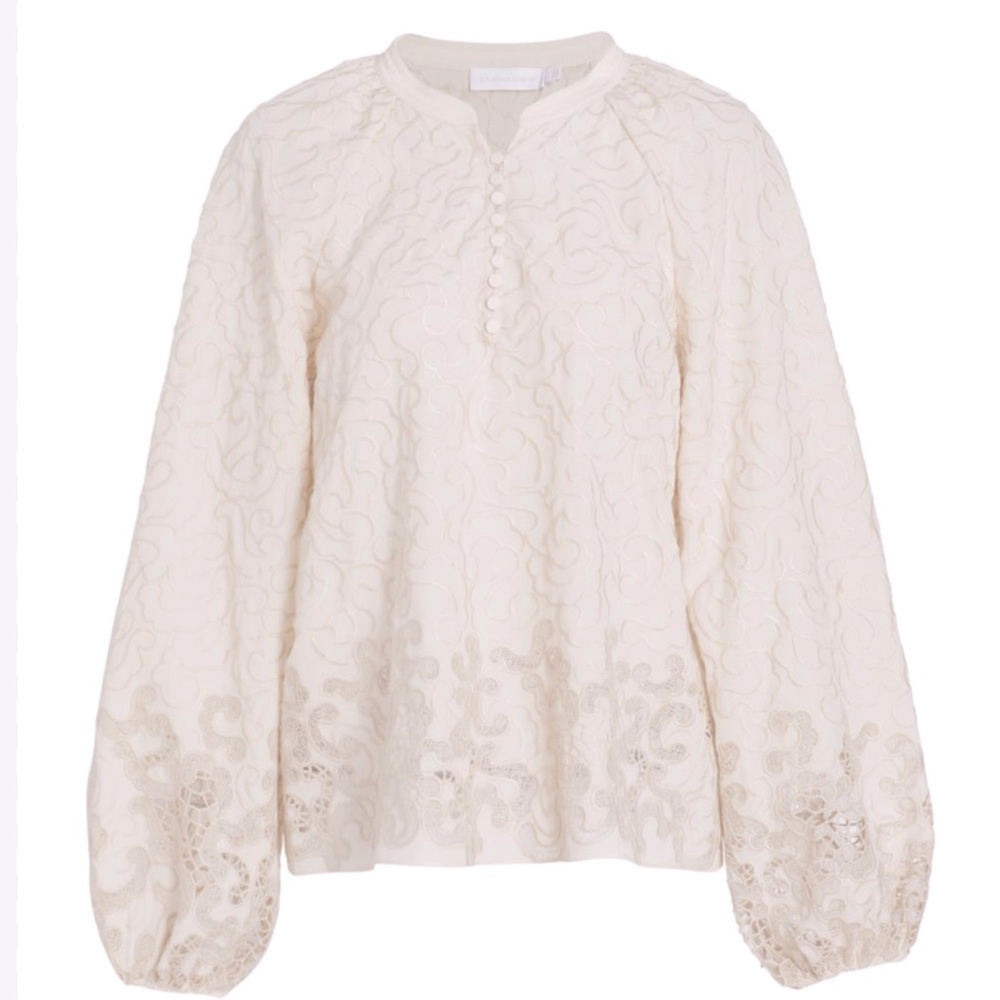 JONATHAN SIMKHAI Embroidered Balloon-Sleeve Blouse $495
